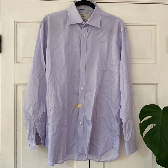 Ted Baker Endurance Button Down Shirt Purple Stripe Suit Summer Blue Neck 16.5 - Picture 7 of 9